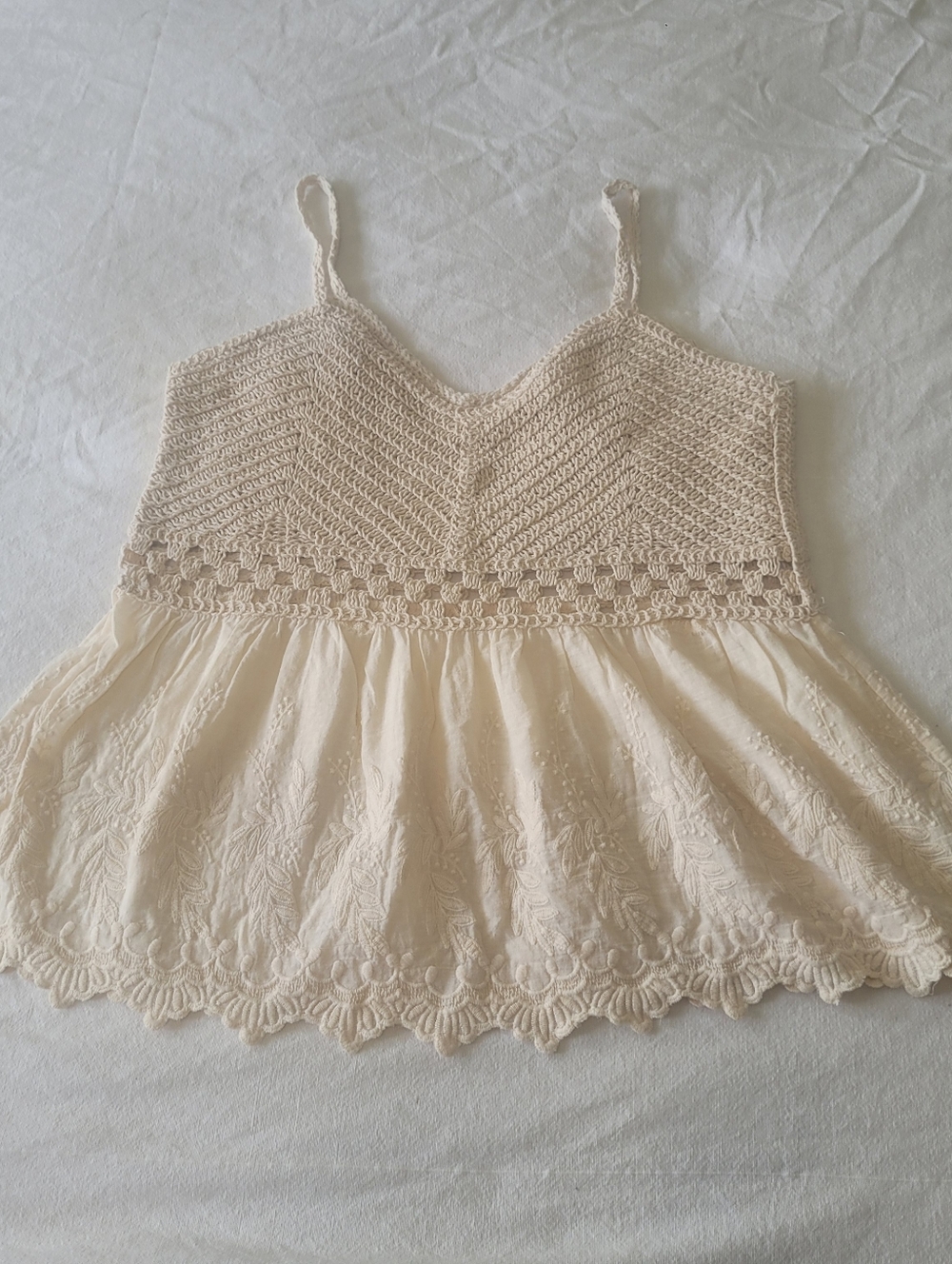 Lovestitch Tank Top Womens Small Beige Crochet Boho Beach Embroidered Feminine